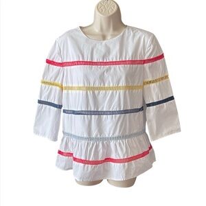 ENGLISH FACTORY Women's Ladder Lace Babydoll Top White Size S Embroidered Trim